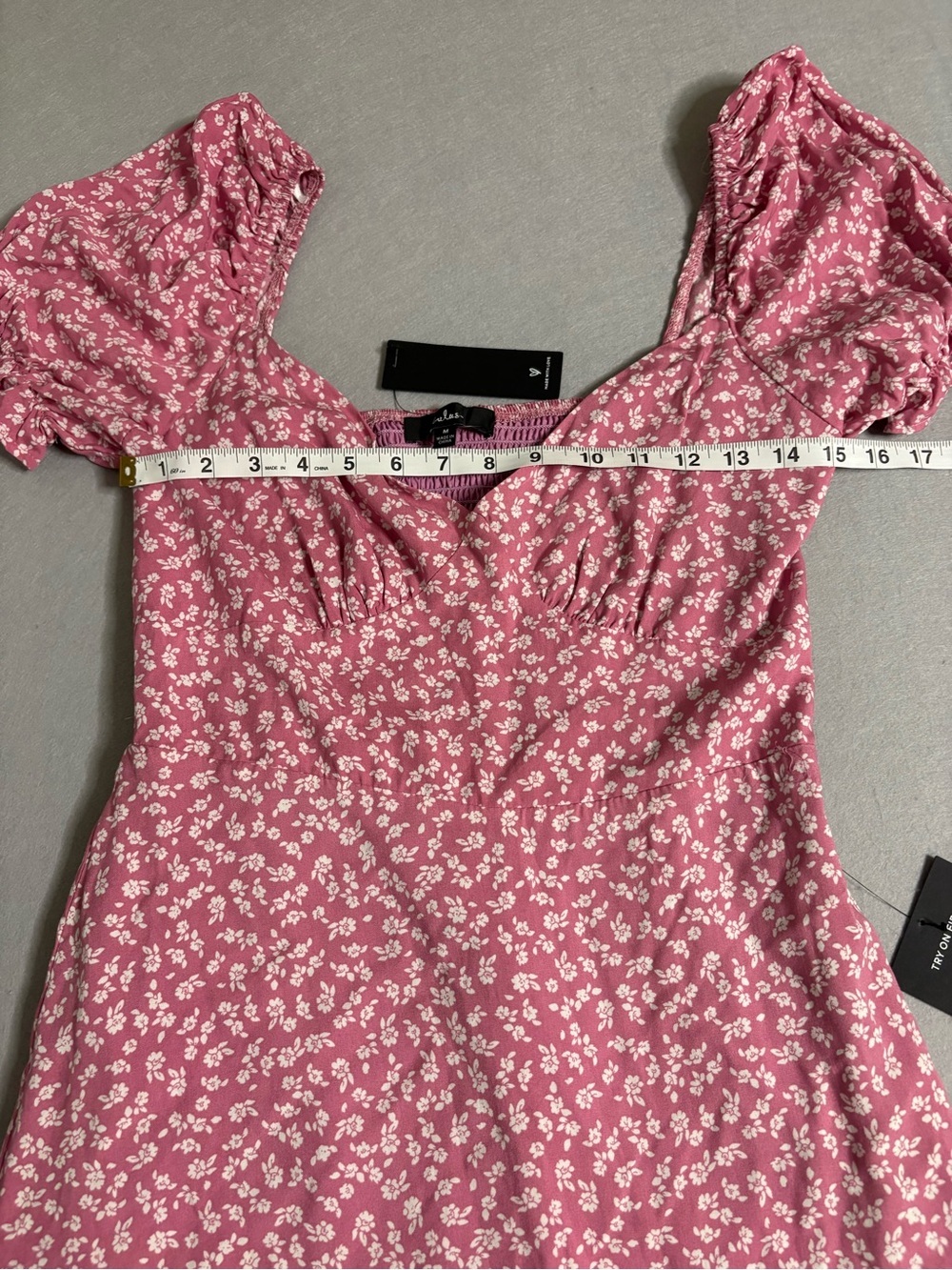 NWT Lulu's Grateful Feelings Pink Floral Puff Sleeve Summer Dress sz M Chic Y2K - Picture 9 of 11